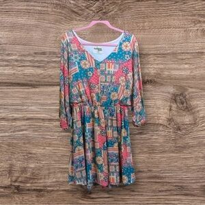 Savanna Jane BoHo, mini patchwork V-neck dress. 1X